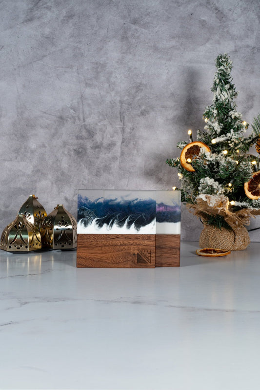 Purple winter frost (Limited edition) - Walnut and resin coasters set