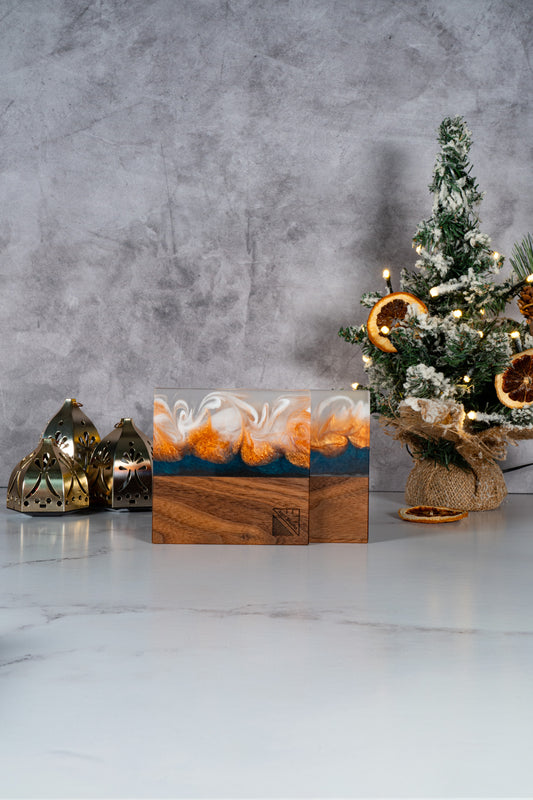 Emerald sunset (Limited edition) - Walnut and resin coasters set