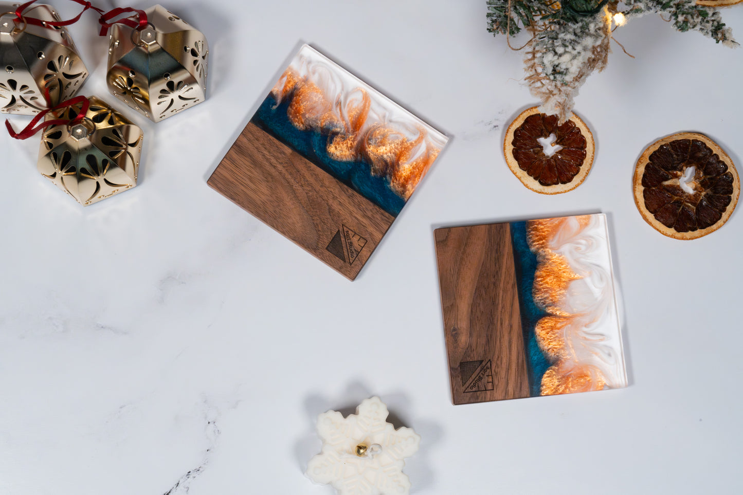 Emerald sunset (Limited edition) - Walnut and resin coasters set