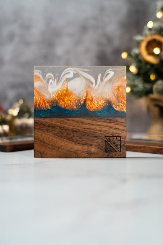 Emerald sunset (Limited edition) - Walnut and resin coasters set