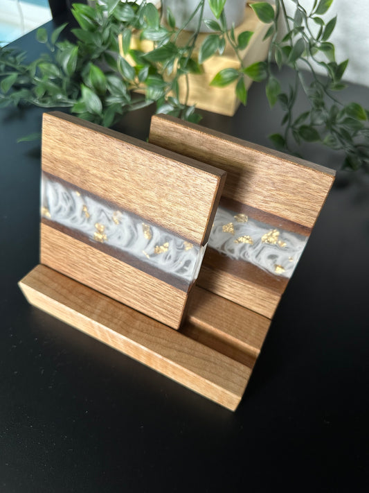 Golden Leaf River (Limited edition) - Walnut and resin coasters set