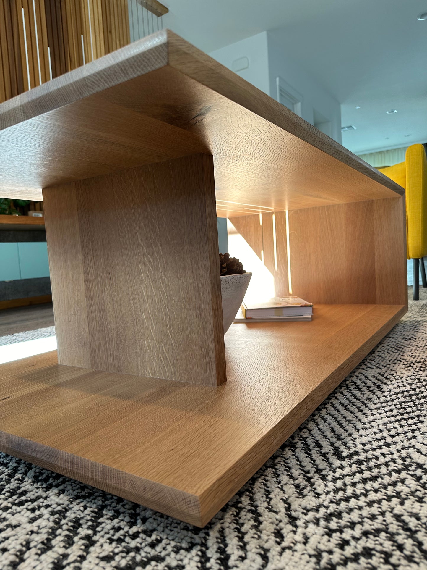 Solana white oak coffee table, contemporary design, smart LED lights