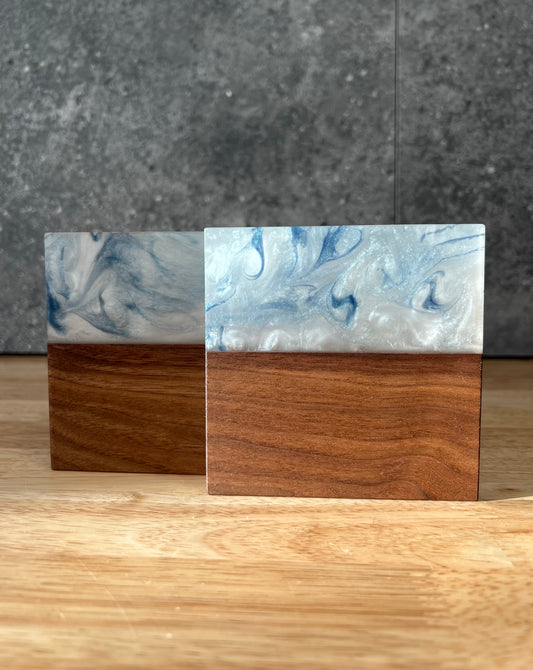 Whispering Blues (Limited edition) - Walnut and resin coasters set