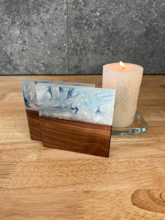 Whispering Blues (Limited edition) - Walnut and resin coasters set
