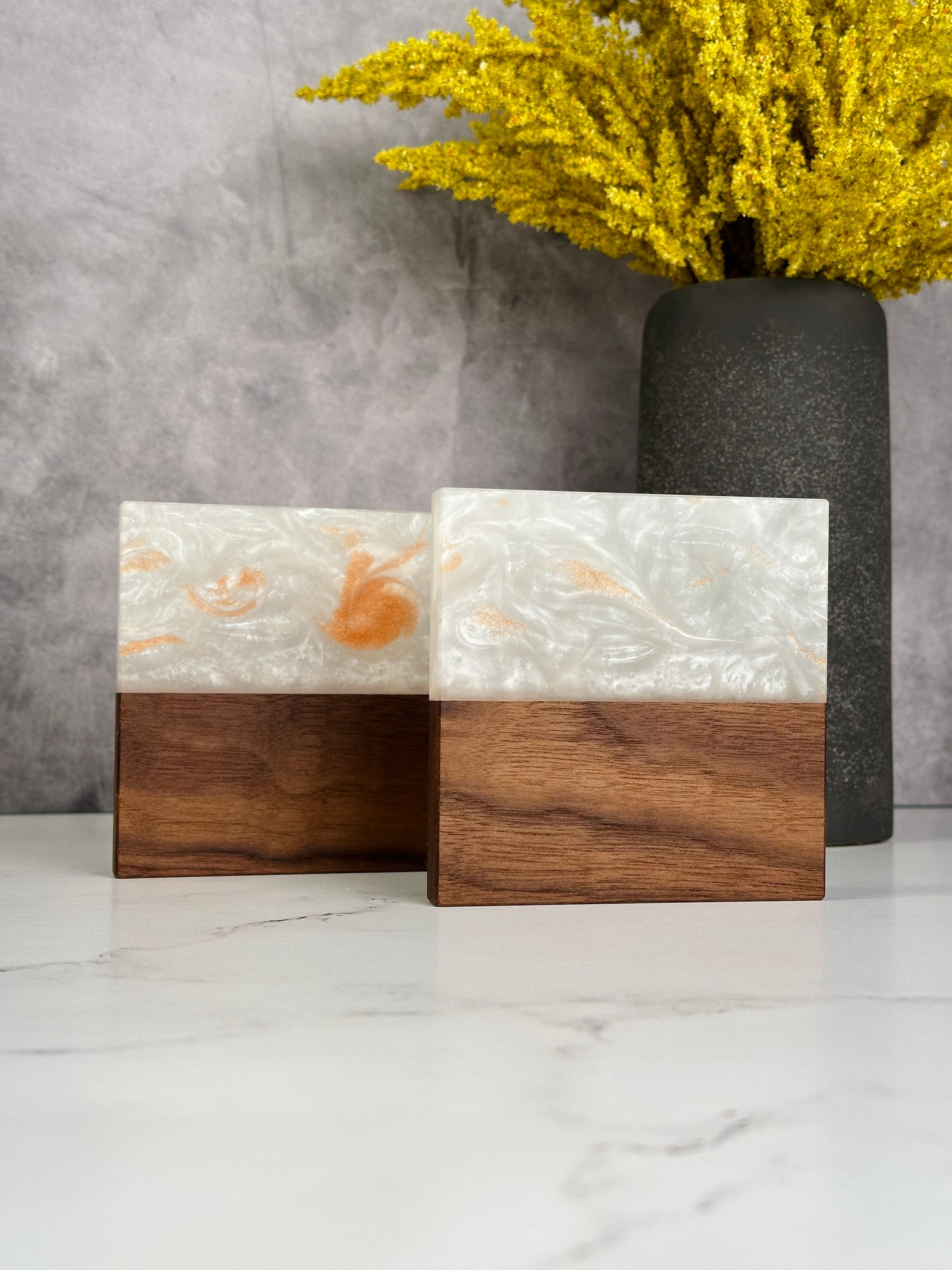 Walnut spice resin coasters set