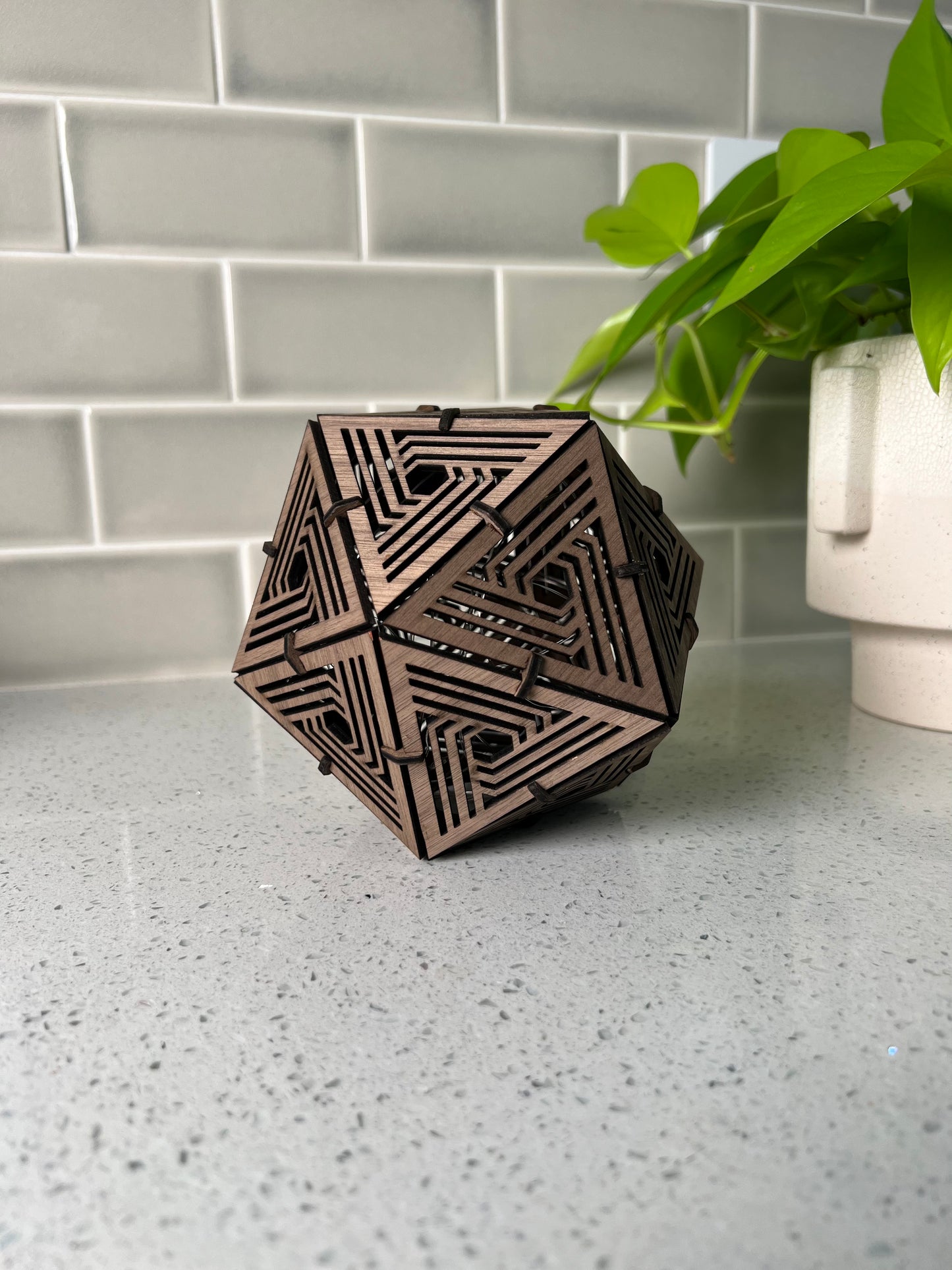 3d walnut tea lamp neon pothos plant kitchen table