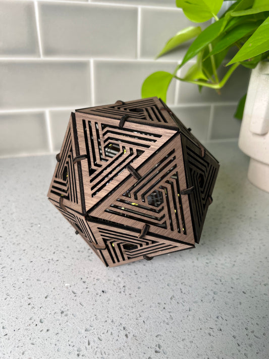 3d walnut lamp geometrical pattern neon pothos plant kitchen countertop