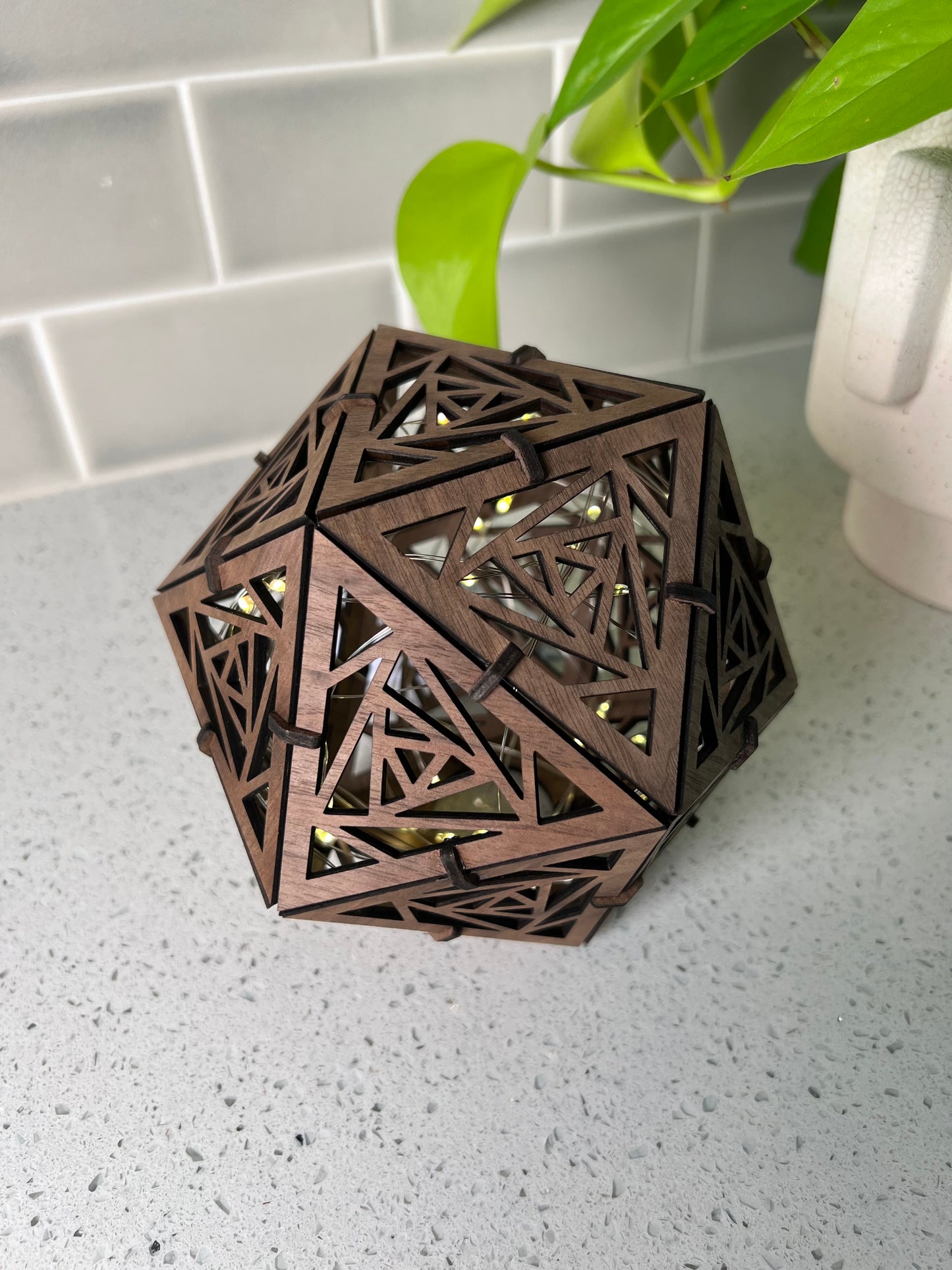 3d walnut tea lamp geometrical shape lights inside