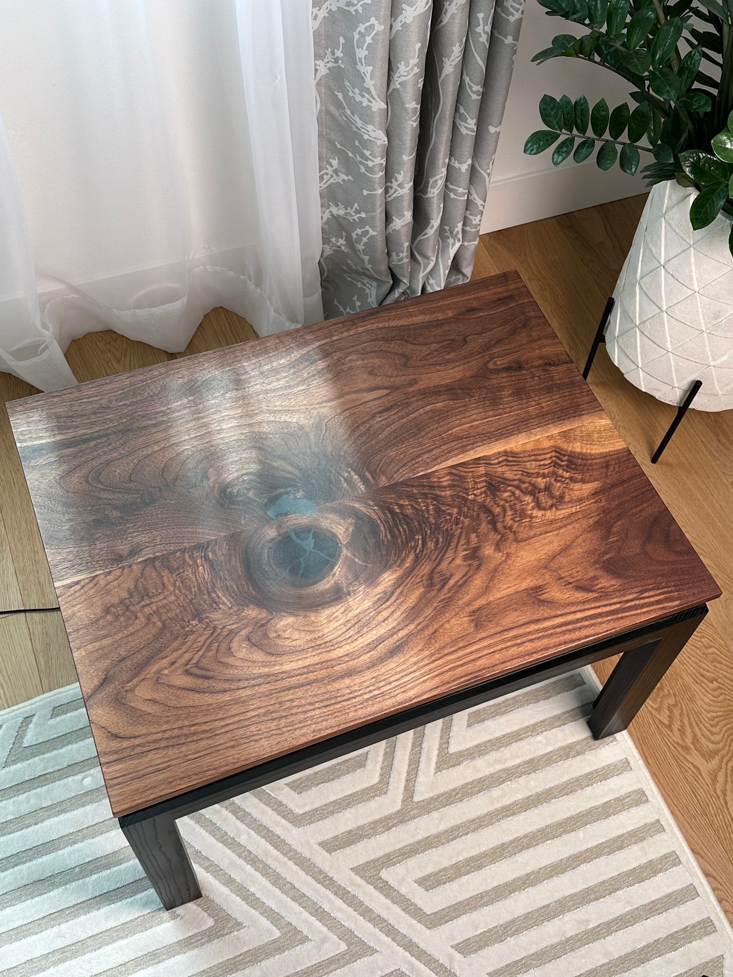 Elana walnut coffee table, LED lights, floating top