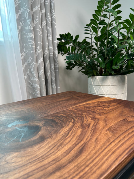 Elana walnut coffee table, LED lights, floating top