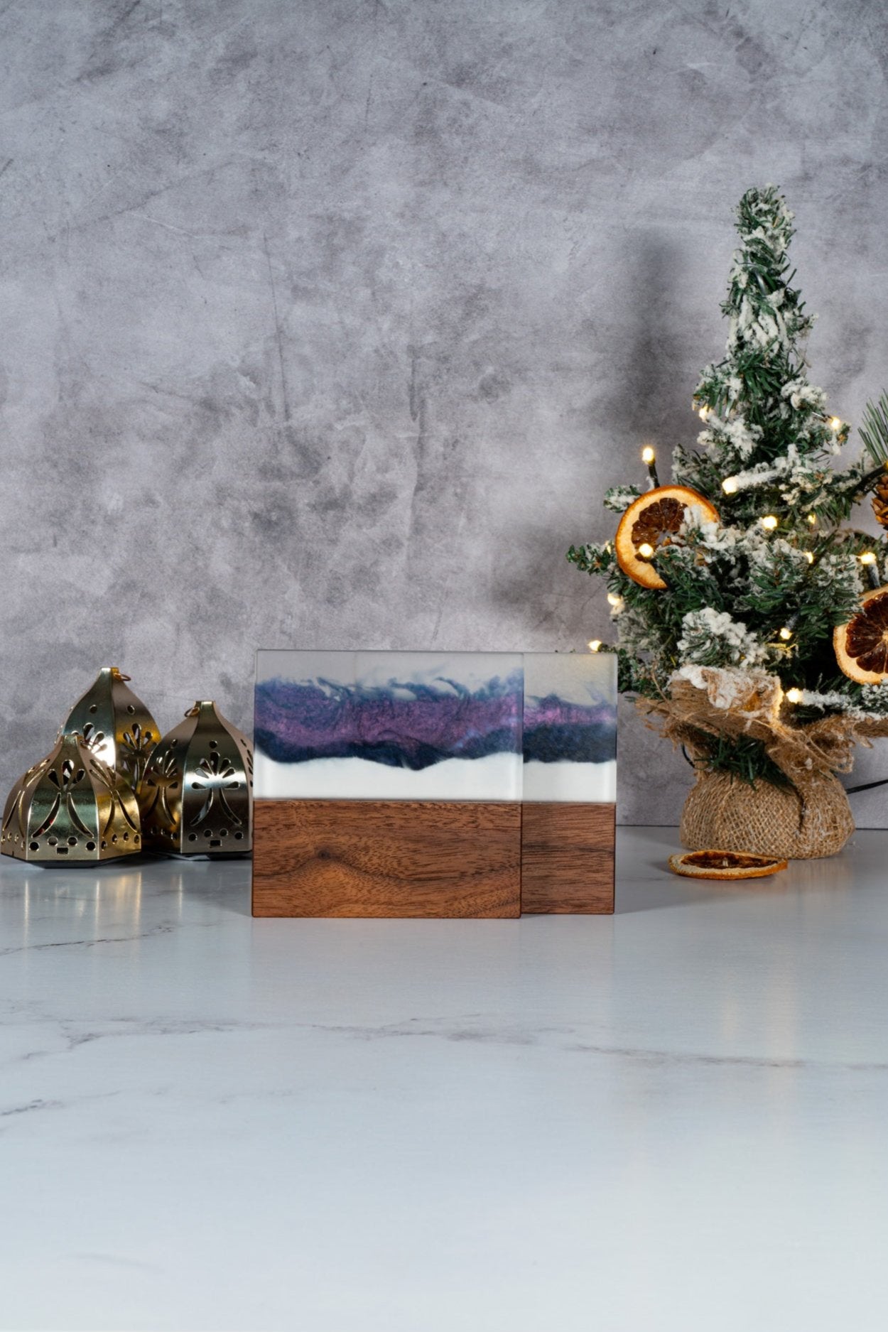 Purple winter frost (Limited edition) - Walnut and resin coasters set
