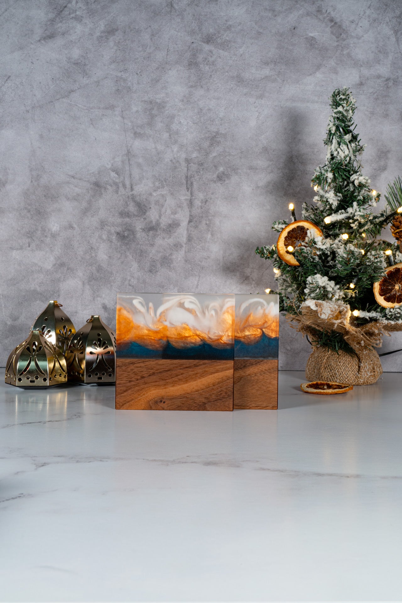 Emerald sunset (Limited edition) - Walnut and resin coasters set