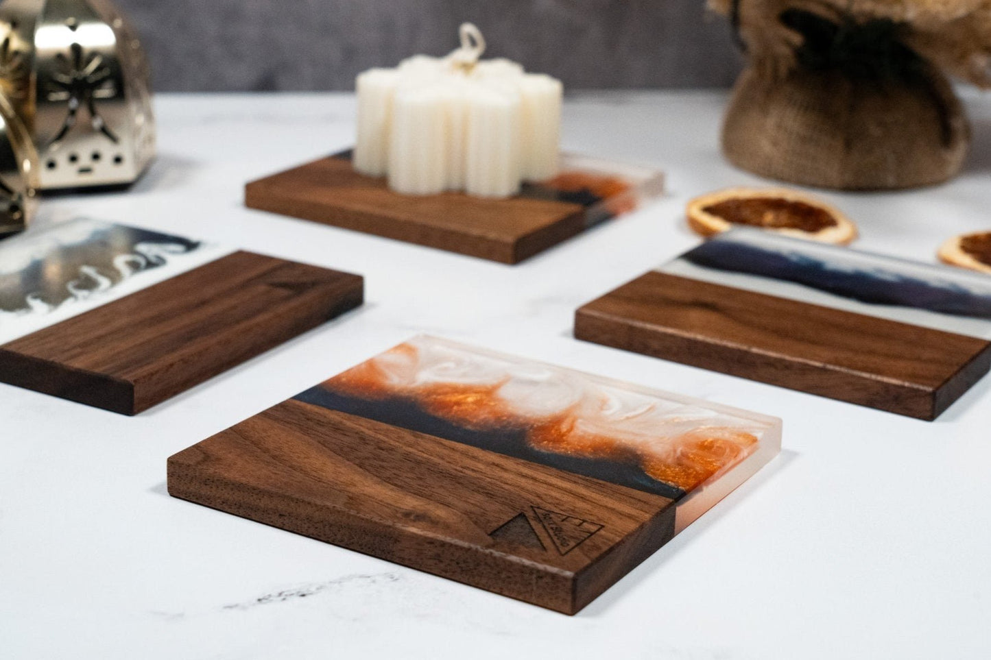 Emerald sunset (Limited edition) - Walnut and resin coasters set