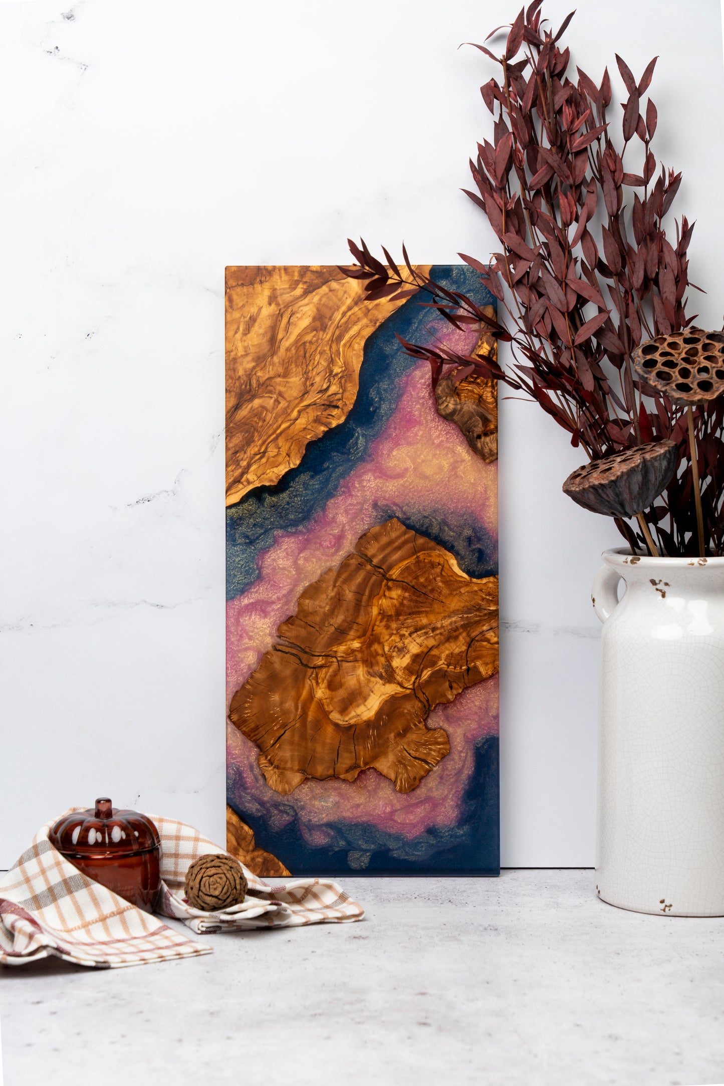 Charcuterie board, one of a kind olive wood and resin patterns