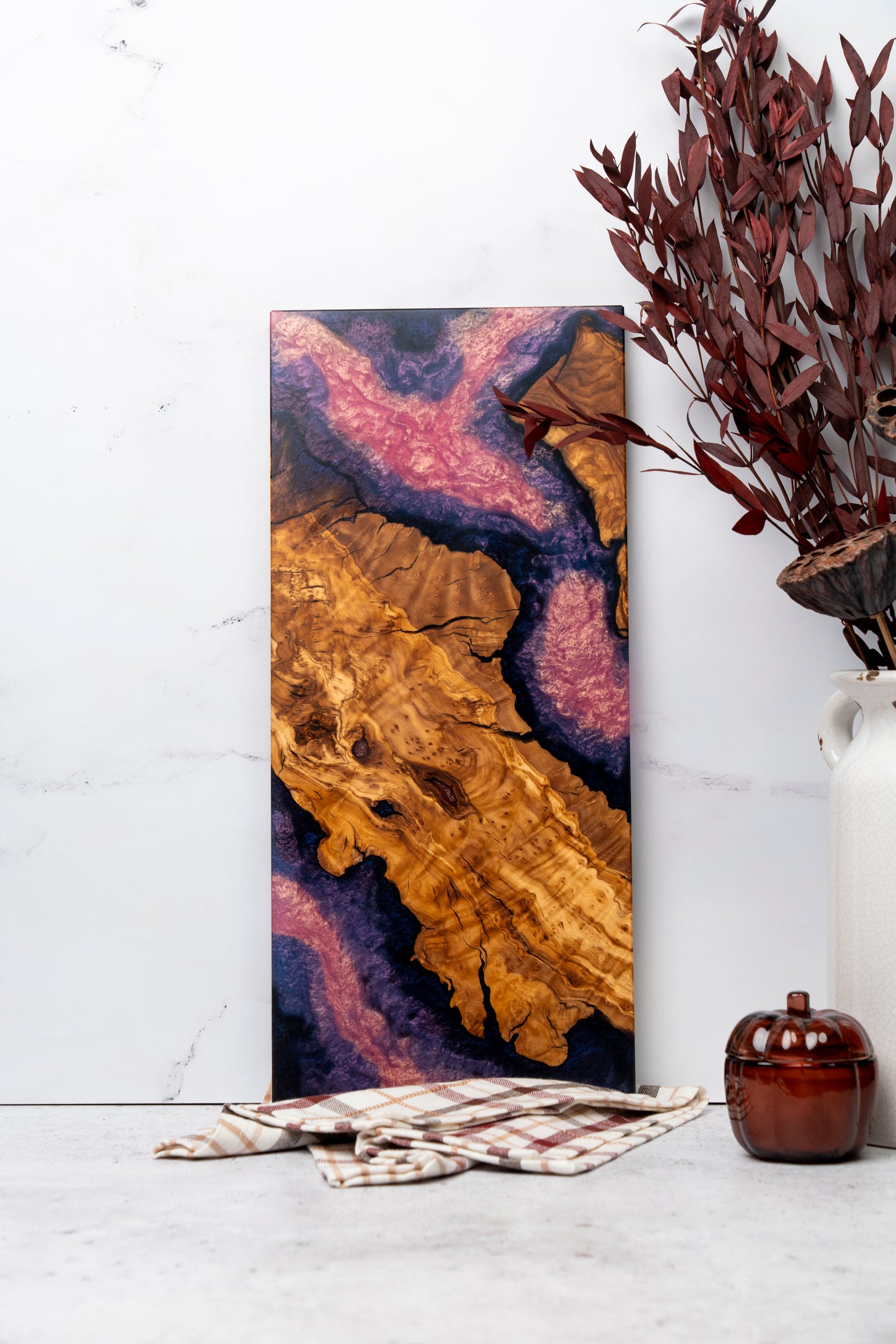 Charcuterie board, one of a kind olive wood and resin patterns