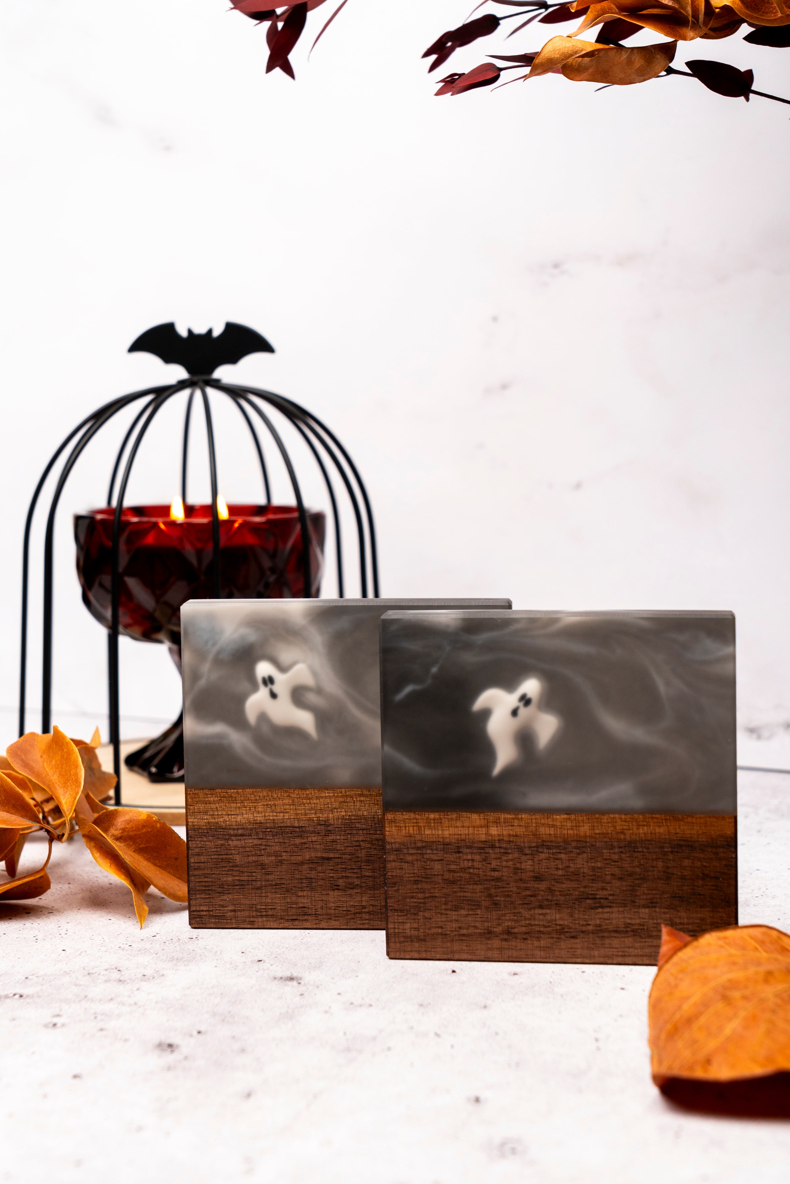 デコパージュꔛ‬ꕤインテリア雑貨♡フタ付スリムBOX♡スズラン♡リメイク Ghost fume coasters set (Limited edition) - Halloween decor