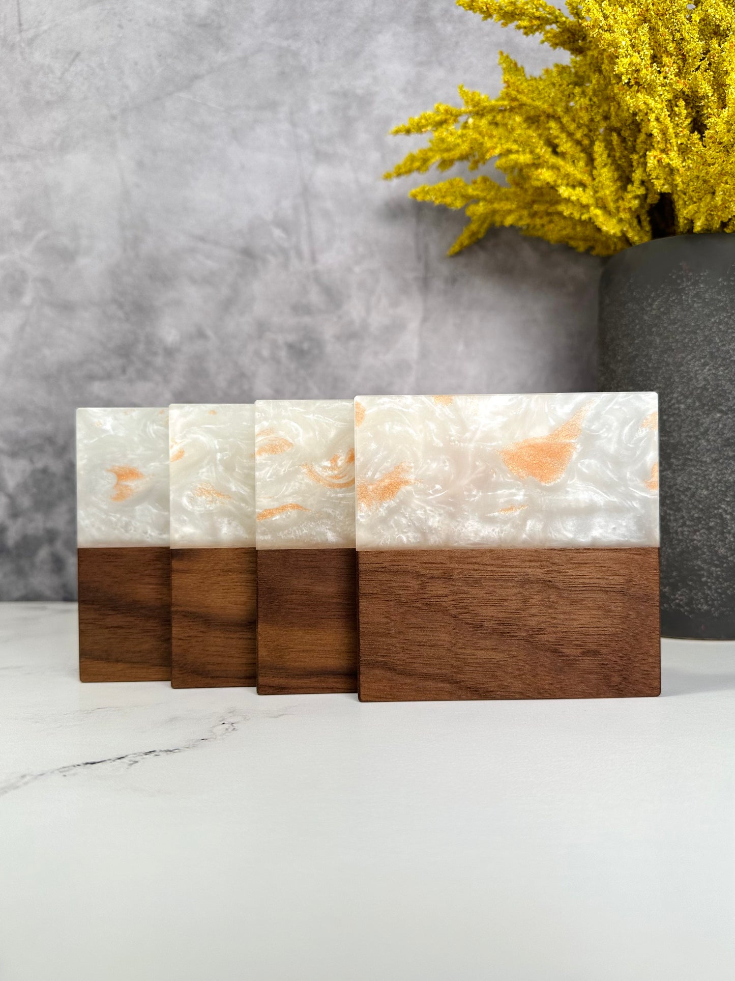 Walnut spice resin coasters set