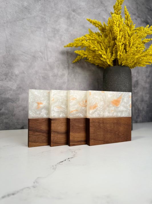 Walnut spice resin coasters set