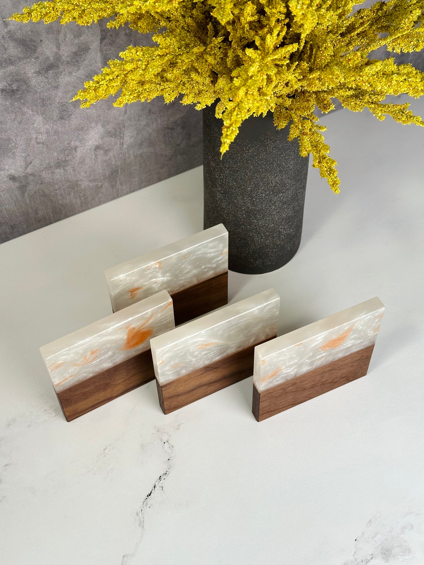 Walnut spice resin coasters set