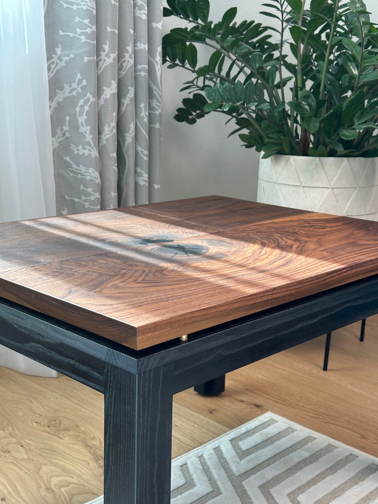 Elana walnut coffee table, LED lights, floating top