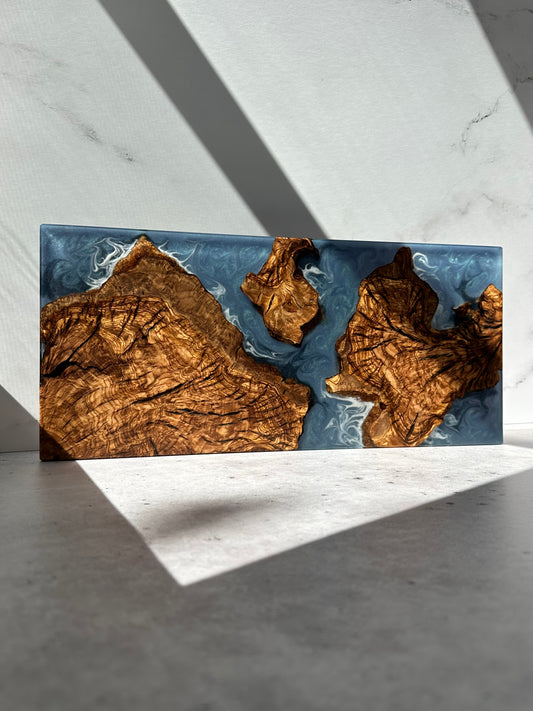 Olive wood charcuterie board blue waves ocean